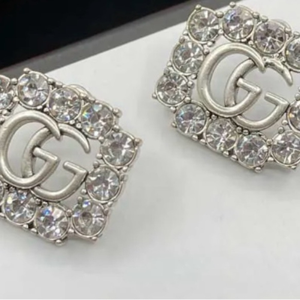 Gucci Silver Crystal Logo Earrings - Picture 6 of 9